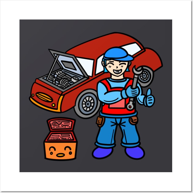 Chibi car mechanic Wall Art by Andrew Hau